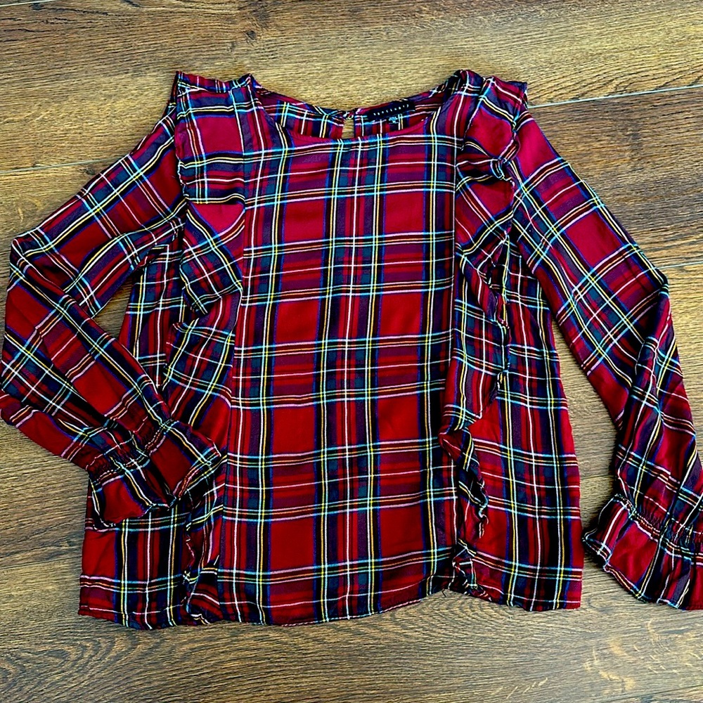 Sanctuary Women’s Plaid Holiday Ruffle Shirt